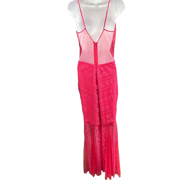 bebe Andie Sheer Striped Lace Gown Dress‎ Hot Pink Size 10 Sleeveless Evening - Picture 2 of 10